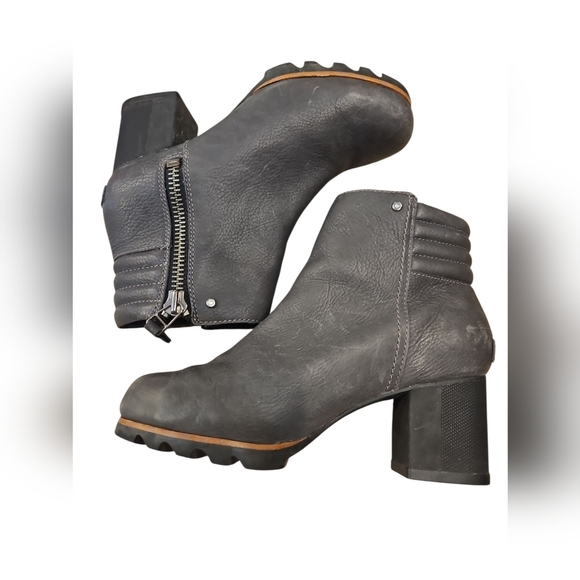 Sorel 9 Gray Danica 3" Stacked Heel Waterproof Boots Lug Sole Side Zip 5" Shaft - Picture 5 of 8